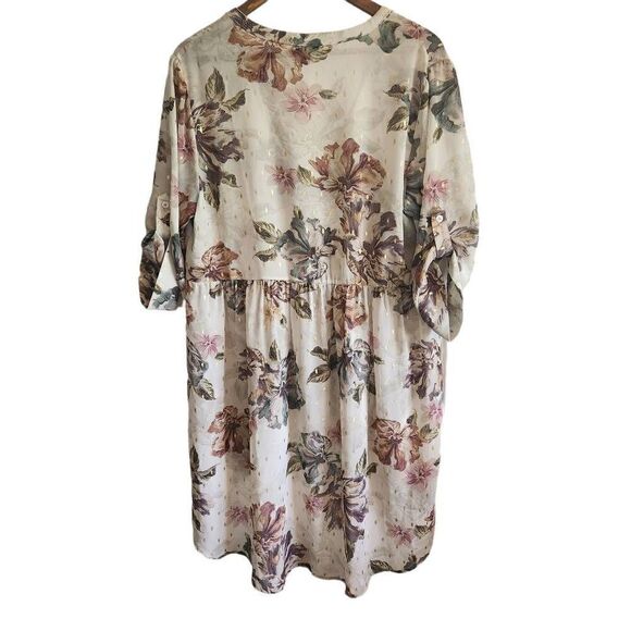 Torrid Womens Tunic Blouse 1X Plus Size Floral Chiffon Sheer Hi Lo  Hem - Picture 2 of 4